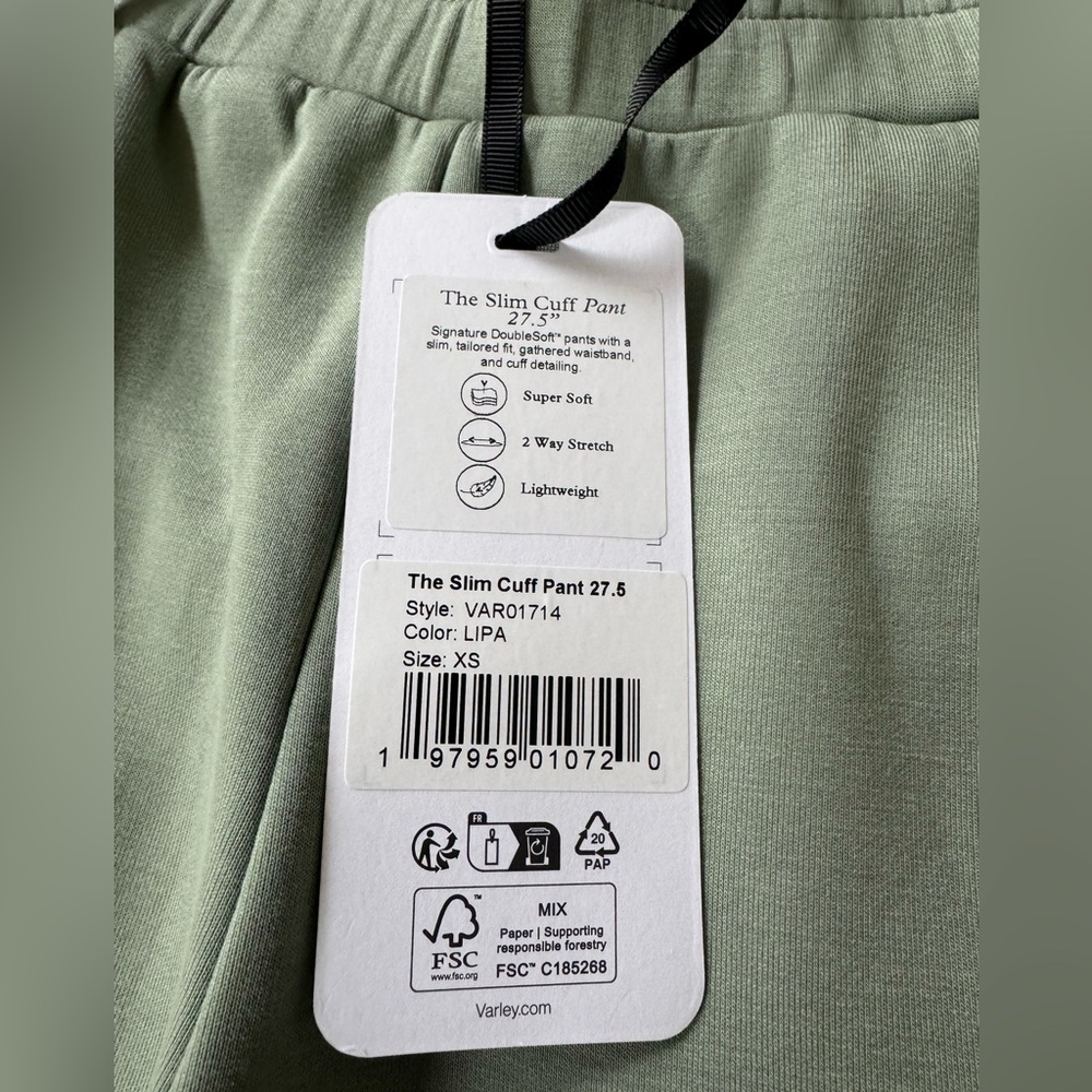 NWT Varley Slim Cuff Pant 27.5” Green Joggers - Size XS - Picture 2 of 7